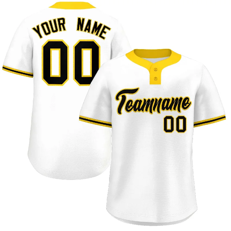 Custom White Black-Gold Classic Style Authentic Two-Button Baseball Jersey