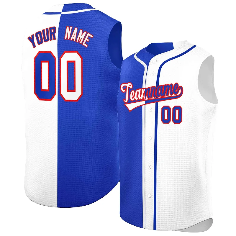 Custom Royal White Split Fashion Design Authentic Sleeveless Baseball Jersey