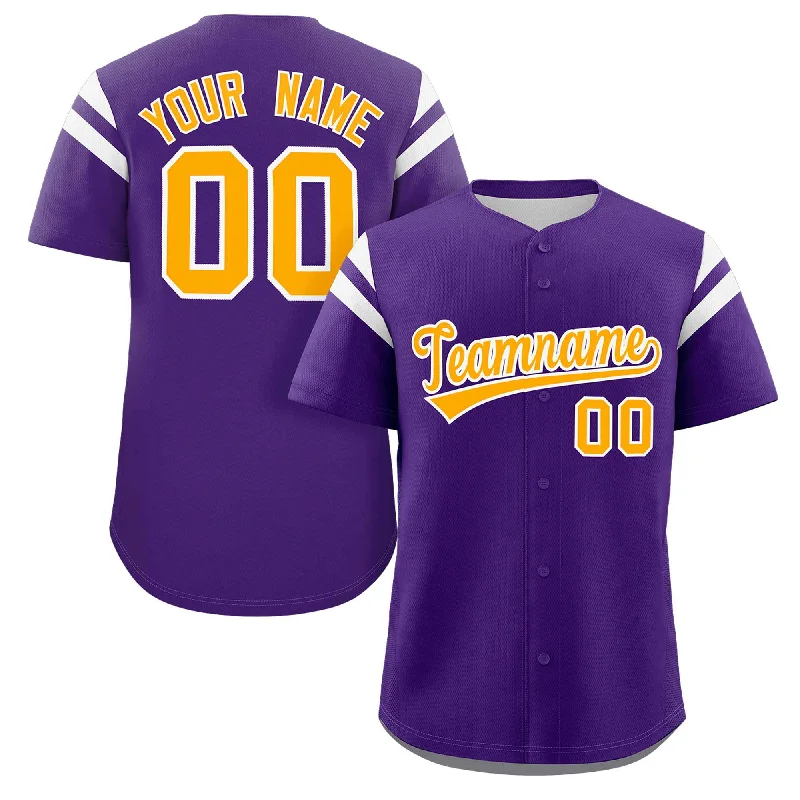 Custom Purple Yellow-White Classic Style Personalized Full Button Authentic Baseball Jersey