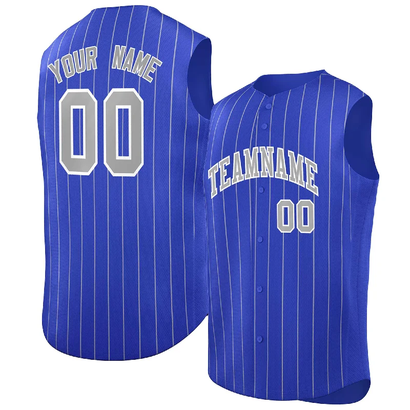 Custom Royal Gray-White Sleeveless Stripe Fashion Baseball Jersey