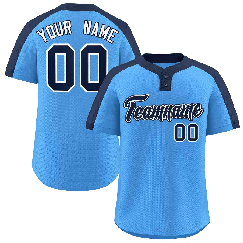 Custom Powder Blue Navy-White Classic Style Authentic Two-Button Baseball Jersey