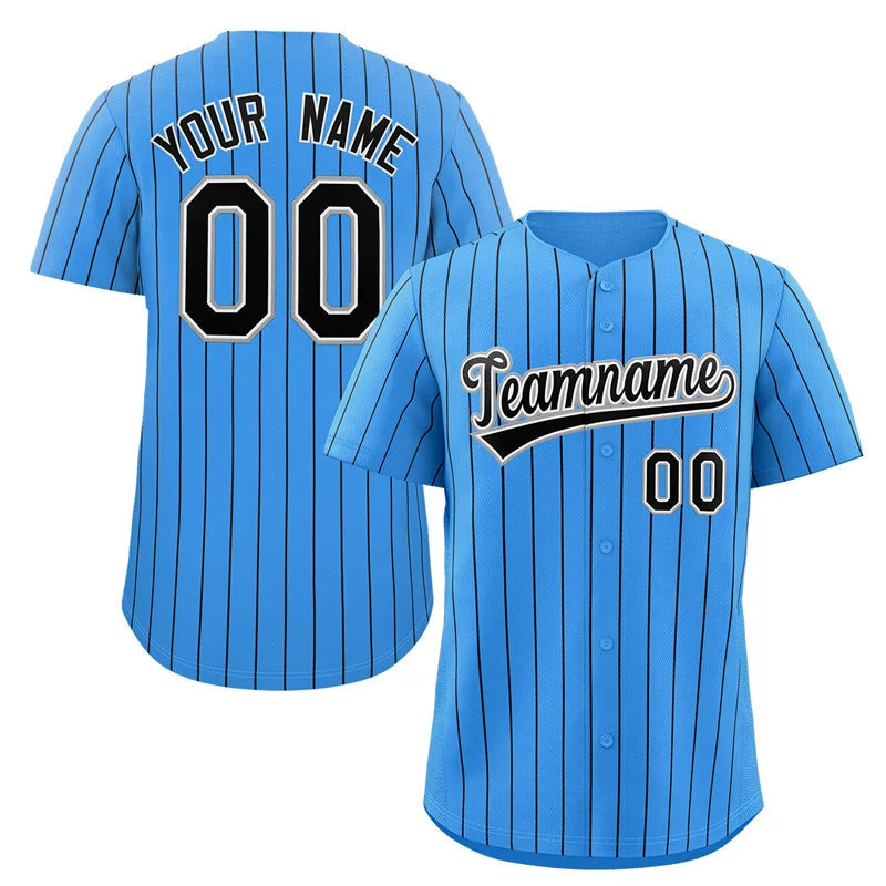 Custom Powder Blue Navy-Gray Stripe Fashion Authentic Baseball Jersey