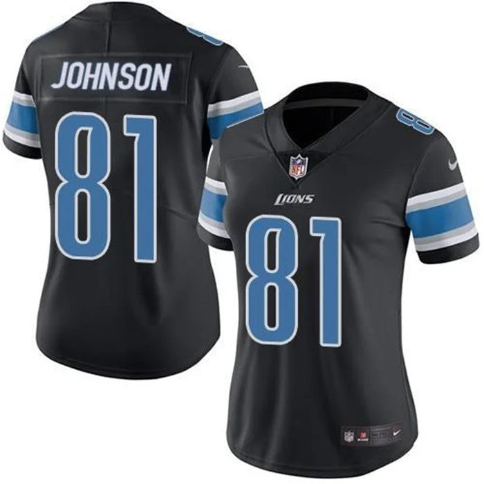 Women's Lions #81 Calvin Johnson Black Football Limited Stitched Jersey(Run Smaller)