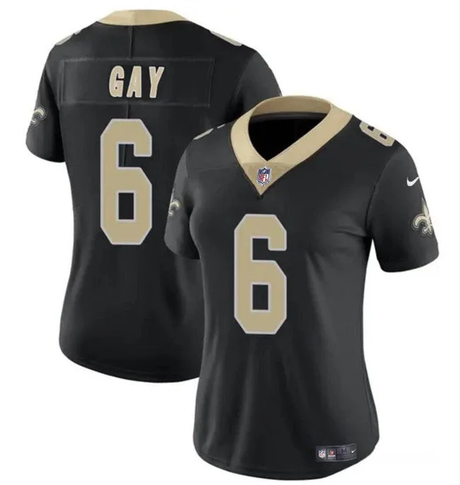 Women's New Orleans Saints #6 Gay Black Football Stitched Game Jersey(Run Small)