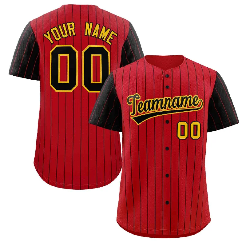 Custom Red Black-Gold Stripe Fashion Raglan Sleeves Authentic Baseball Jersey