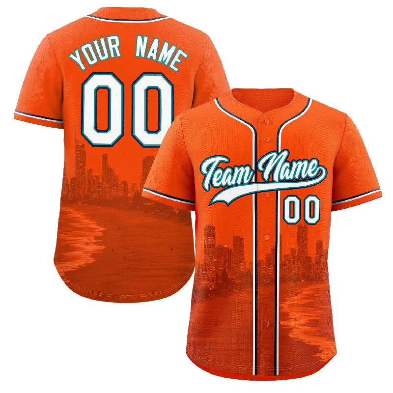 Custom Orange White-Aqua Miami City Connect Baseball Jersey