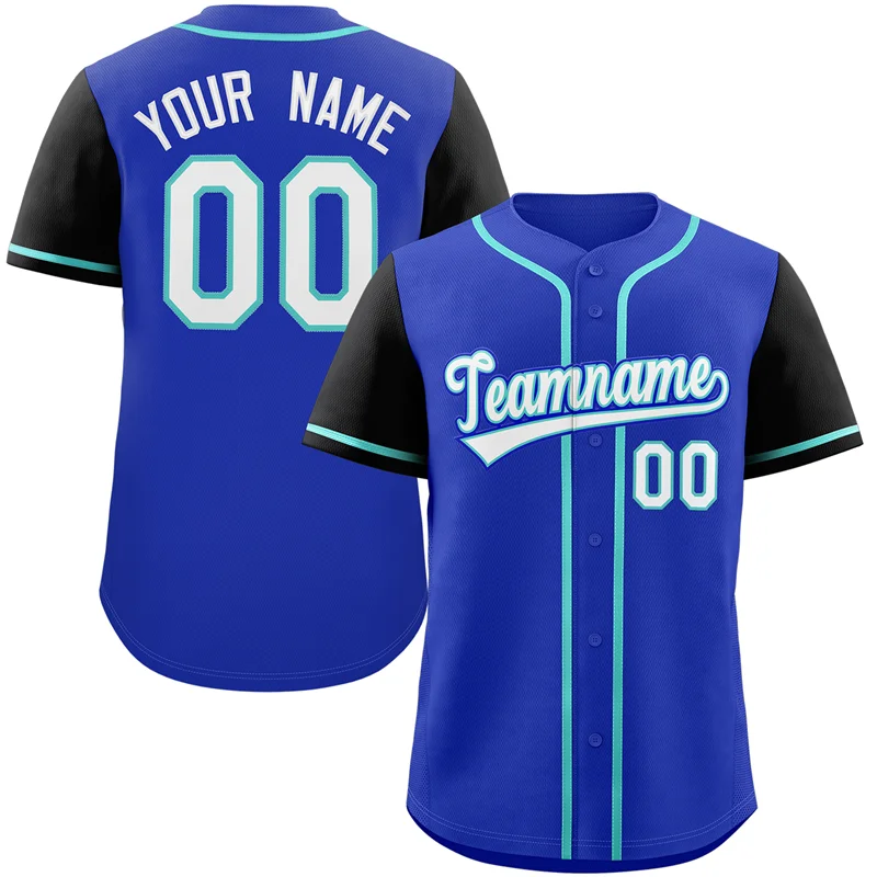 Custom Royal White-Aqua Raglan Sleeves Authentic Baseball Jersey