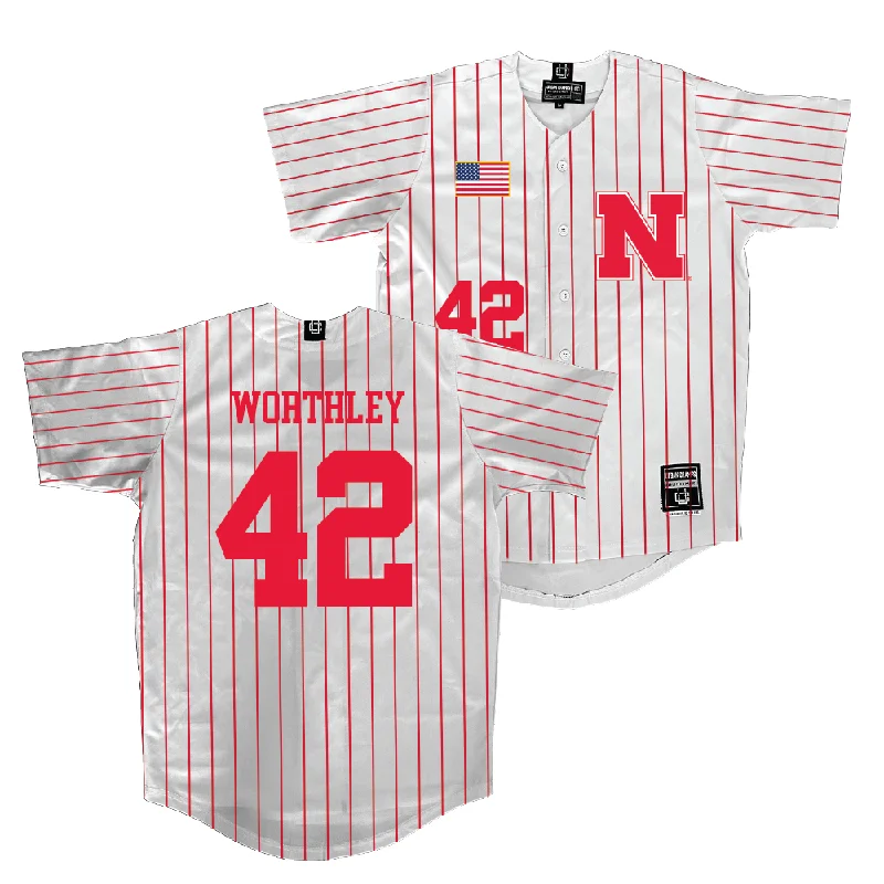 Nebraska Baseball White Jersey  - Jalen Worthley