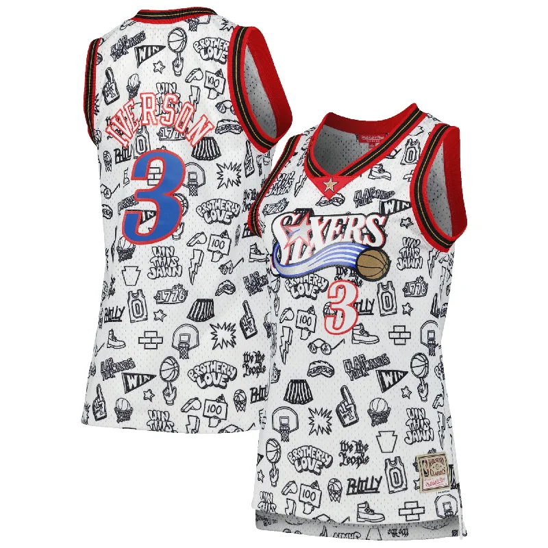 Allen Iverson Philadelphia 76ers Women's 2000 Doodle Swingman Basketball Jersey - White