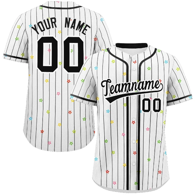 Custom White Black Stripe Fashion Personalized Star Pattern Authentic Baseball Jersey