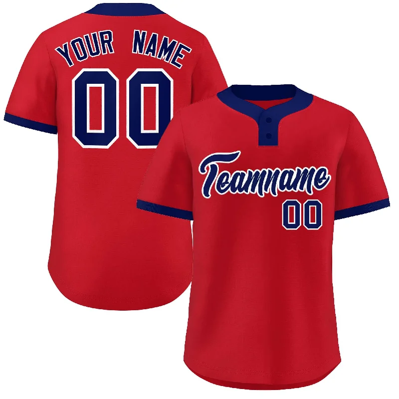 Custom Red Blue-White Classic Style Authentic Two-Button Baseball Jersey