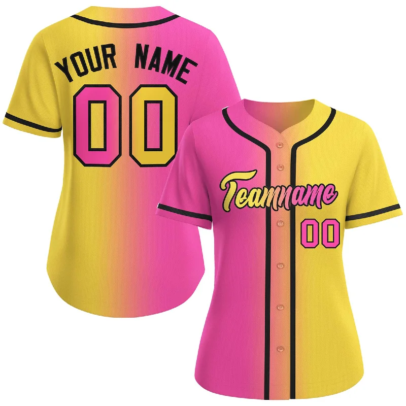 Custom Pink Gold-Black Gradient Fashion Baseball Jersey For Women