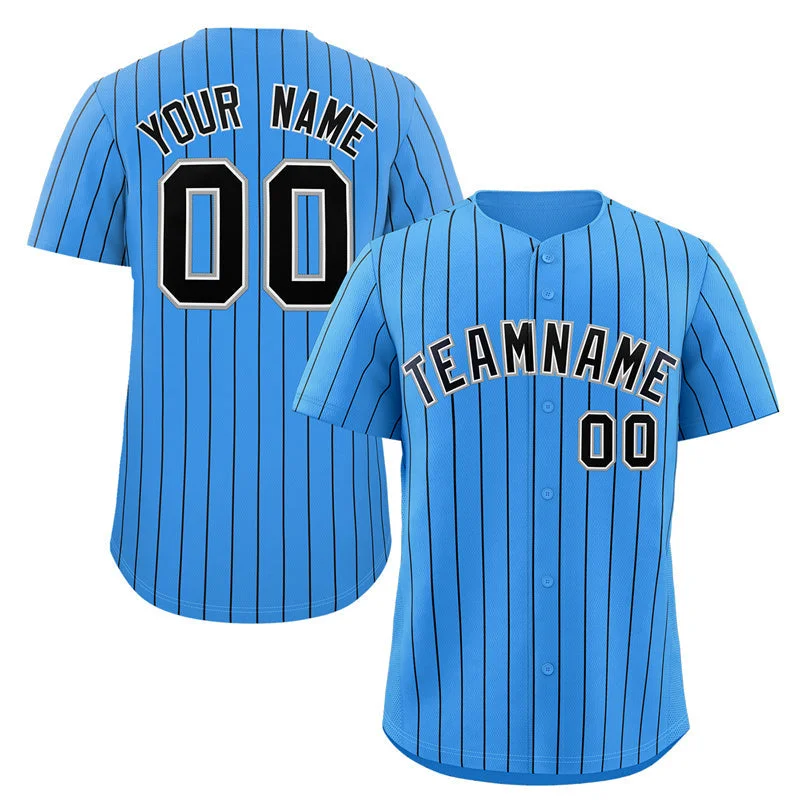 Custom Powder Blue Navy-Gray Stripe Fashion Authentic Baseball Jersey