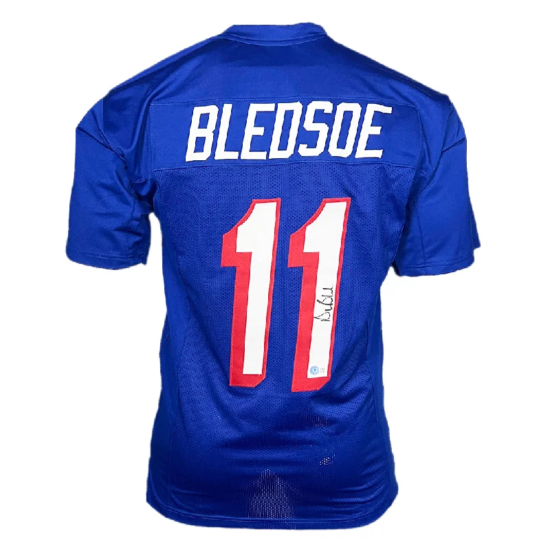 Drew Bledsoe Signed New England Royal Blue Football Jersey (Beckett)