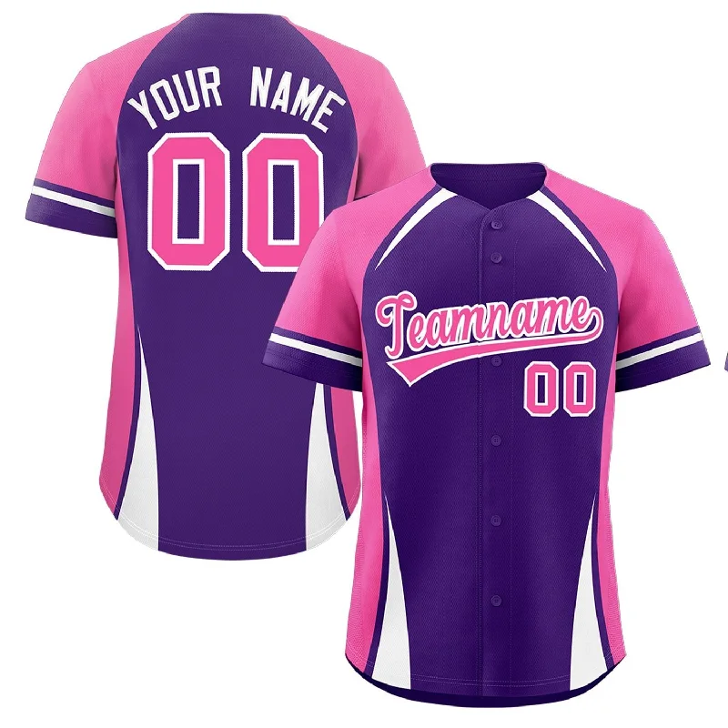 Custom Purple Pink-White Personalized Color Block Authentic Baseball Jersey