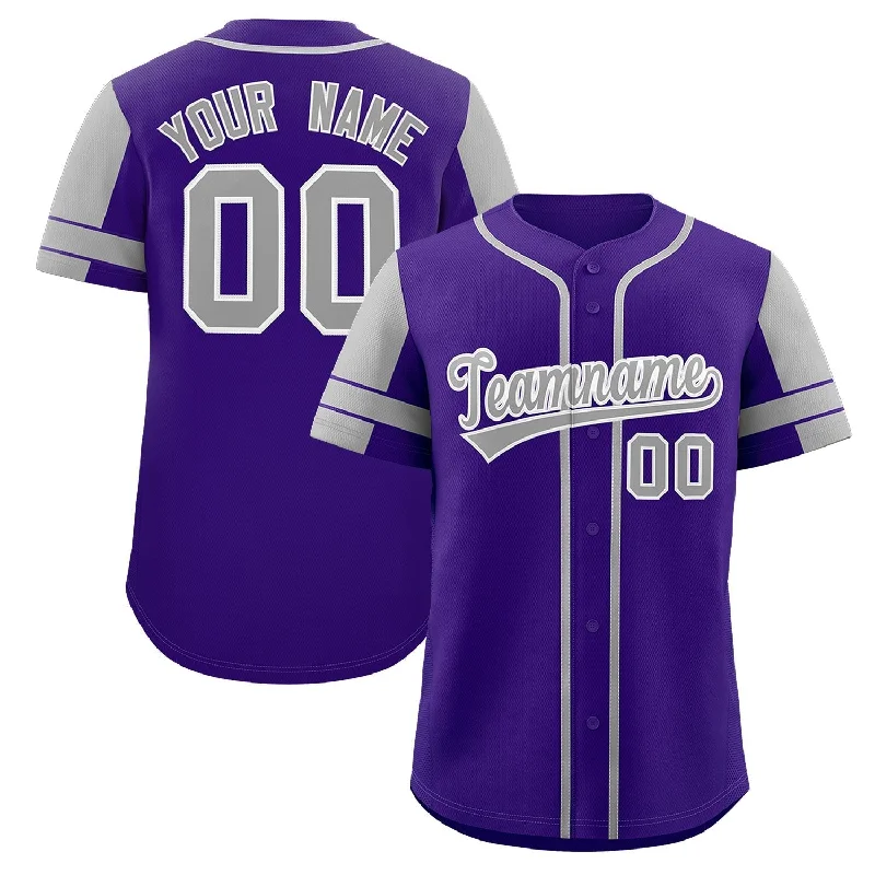 Custom Purple Gray Personalized Raglan Sleeves Authentic Baseball Jersey