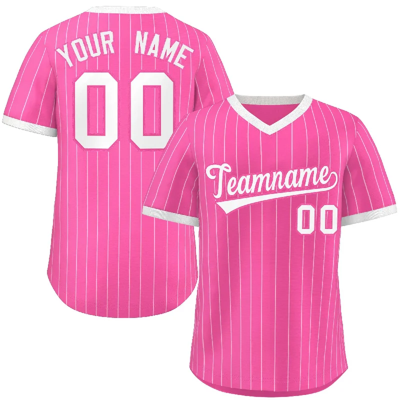 Custom Pink White Stripe Fashion Authentic Pullover Baseball Jersey