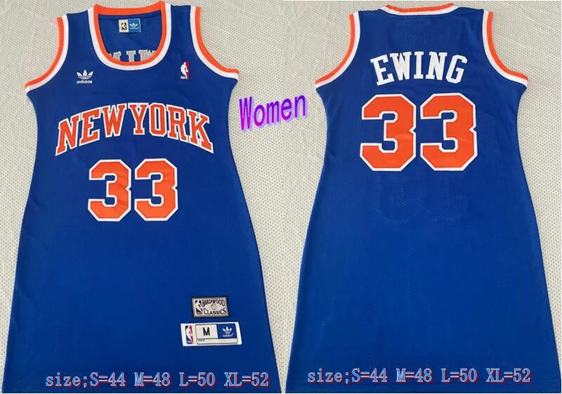 Knicks 33 Patrick Ewing Blue Women Hardwood Classics Basketball Jersey