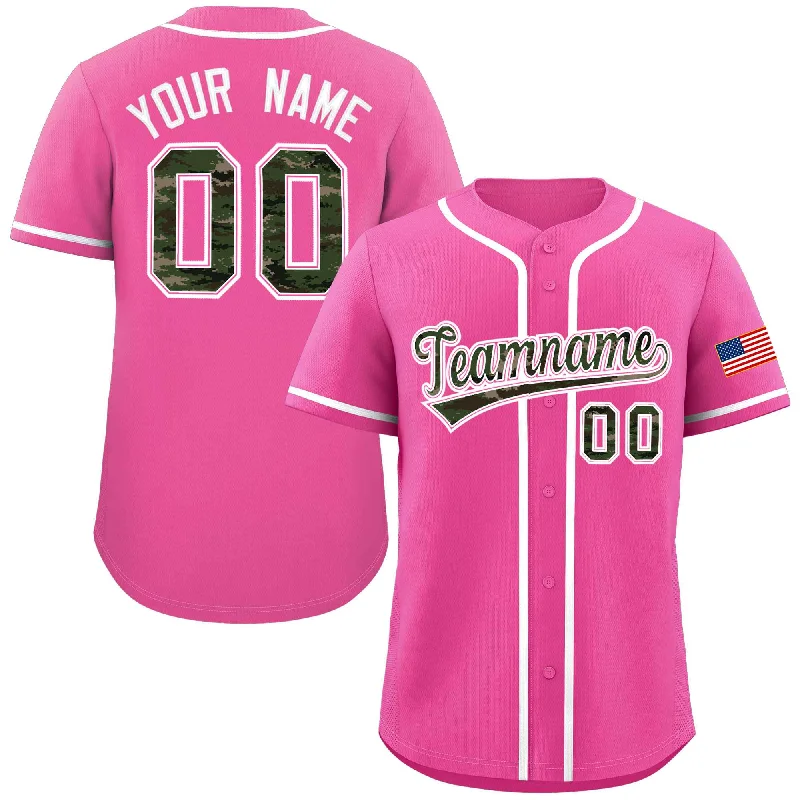 Custom Pink Personalized Camo Font Authentic Baseball Jersey