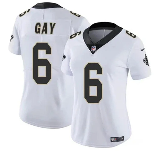 Women's New Orleans Saints #6 Gay White Football Stitched Game Jersey(Run Small)