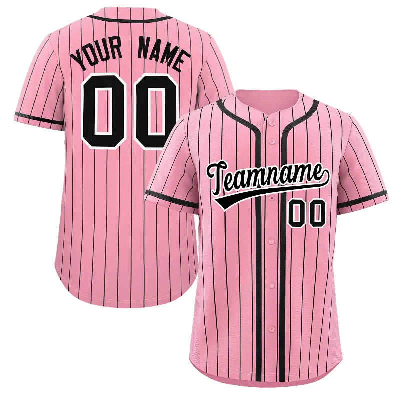 Custom Pink Black Stripe Fashion Design Full Button Authentic Baseball Jersey