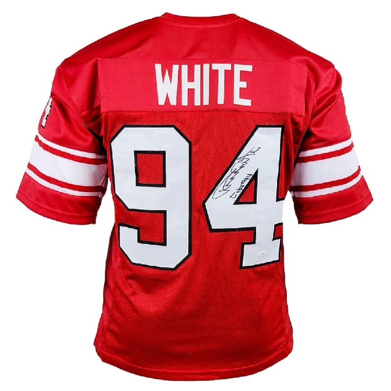 Randy White Signed CHOF 94 Inscription Maryland Red Football Jersey (JSA)