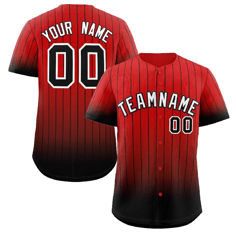 Custom Red Black-White Gradient Stripe Fashion Authentic Baseball Jersey