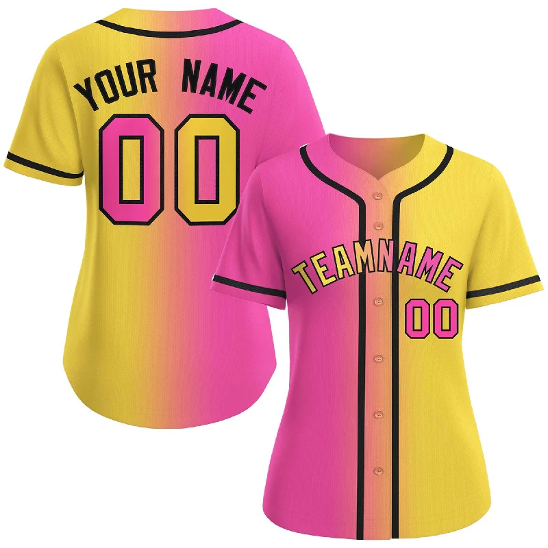 Custom Pink Gold-Black Gradient Fashion Baseball Jersey For Women