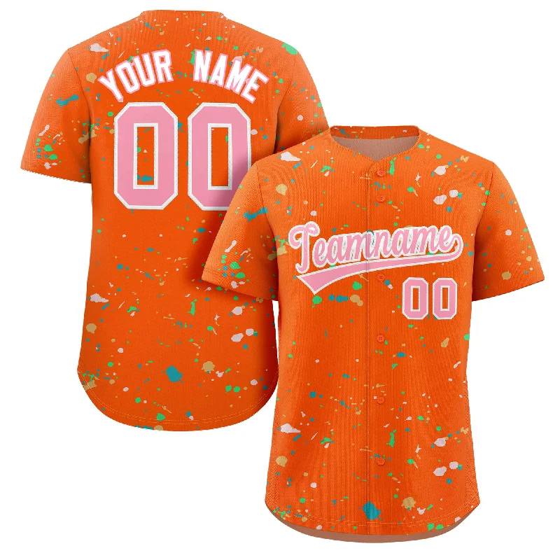 Custom Orange Pink-White Splash Graffiti Pattern Authentic Baseball Jersey