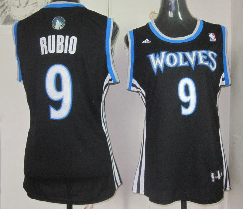 Timberwolves 9 Rubio Black Women Basketball Jersey