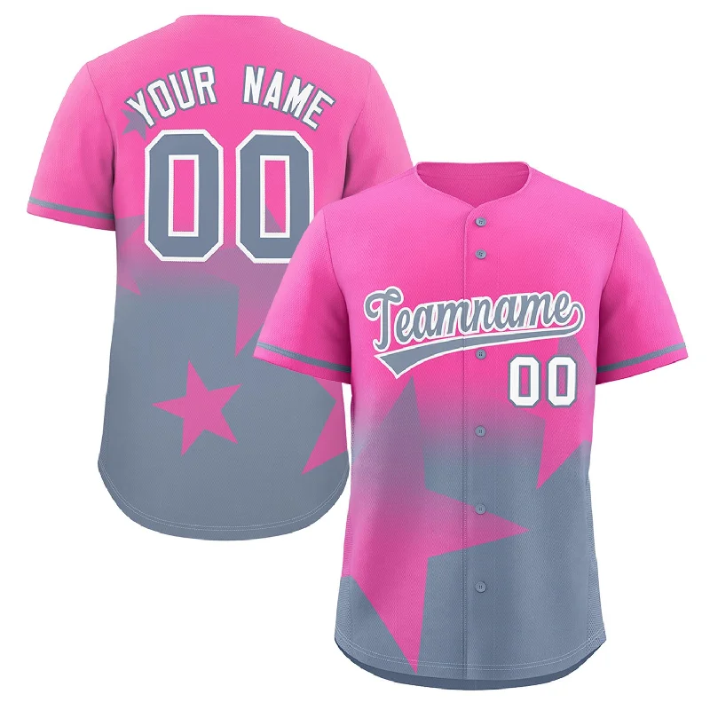 Custom Pink Dark Gray Gradient Star Graffiti Pattern Authentic Baseball Jersey