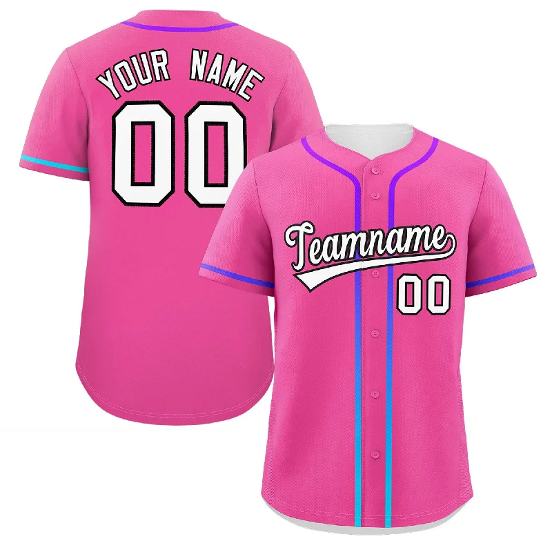 Custom Pink White Personalized Gradient Ribbed Design Authentic Baseball Jersey