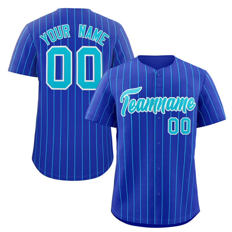 Custom Royal Aqua-White Stripe Fashion Authentic Baseball Jersey