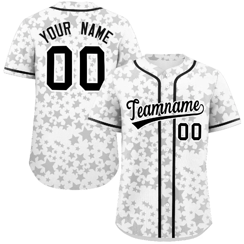 Custom White Black Personalized Star Graffiti Pattern Authentic Baseball Jersey