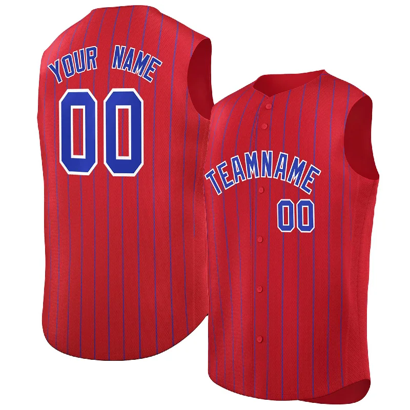 Custom Red Royal-White Sleeveless Stripe Fashion Baseball Jersey