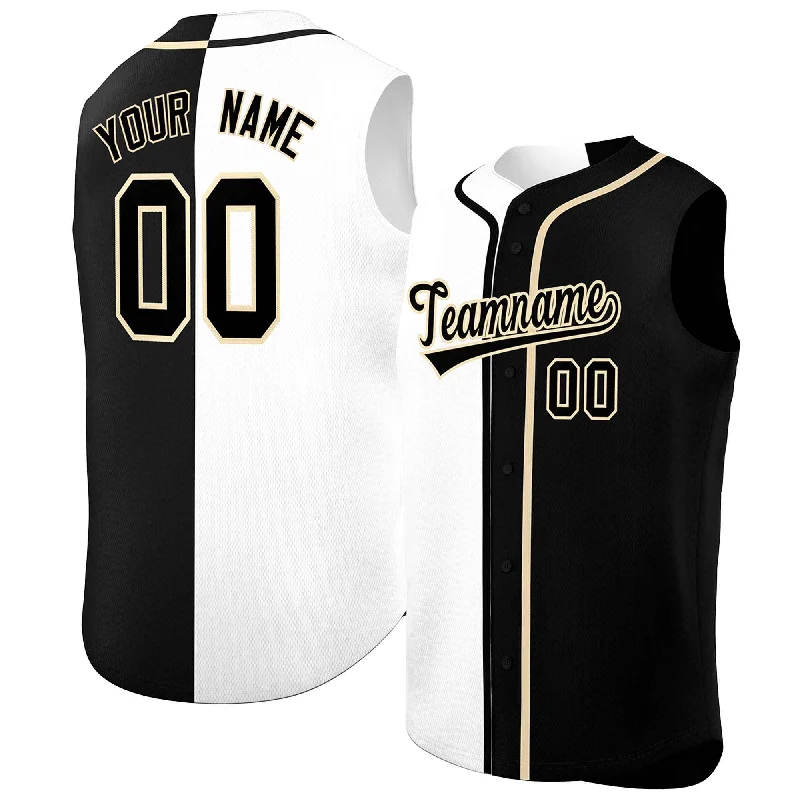 Custom White Black Split Fashion Design Authentic Sleeveless Baseball Jersey