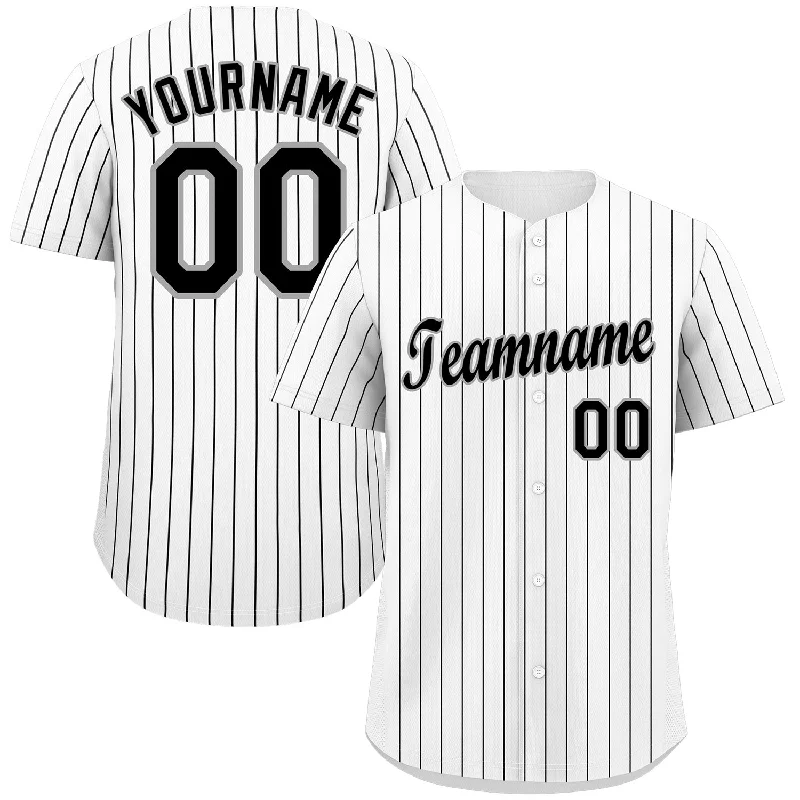 Custom White Black-Gray Stripe Fashiuon Authentic Baseball Jersey