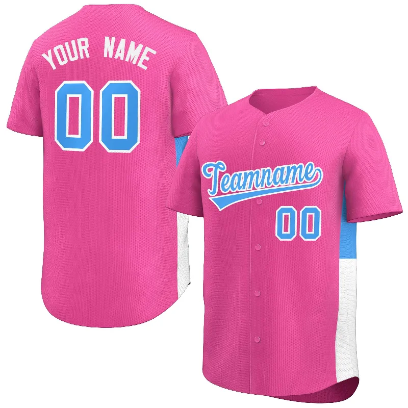 Custom Pink Powder Blue-White Personalized Side Two-Tone Design Authentic Baseball Jersey