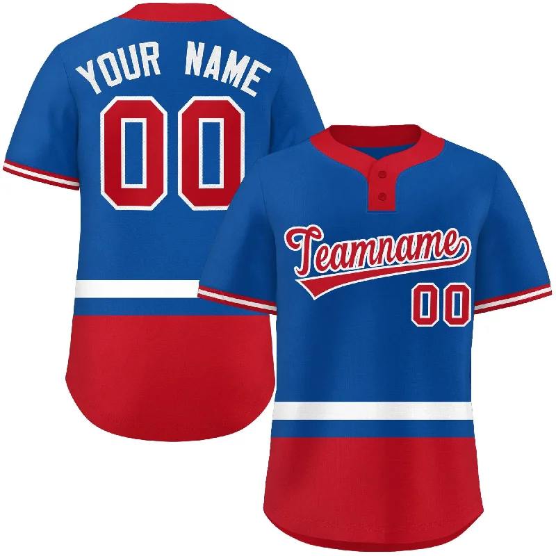 Custom Royal White-Red Color Block Personalized Authentic Two-Button Baseball Jersey