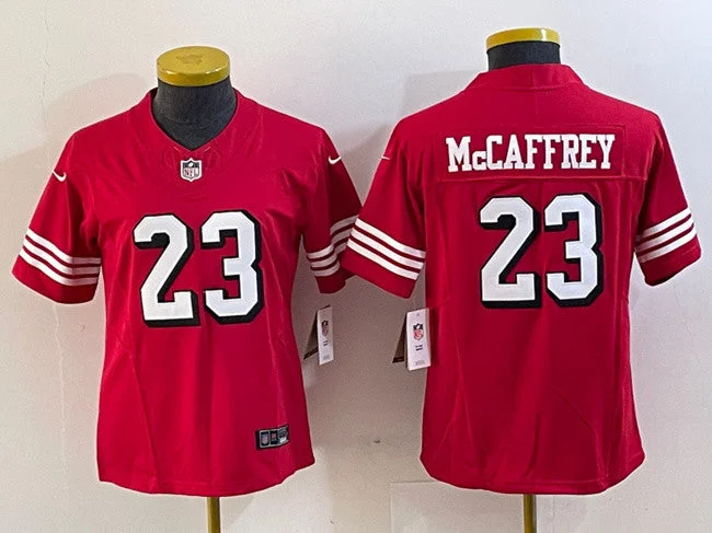 Women's San Francisco 49ers #23 Christian McCaffrey New Red 2023 F.U.S.E. Untouchable Football Stitched Jersey(Run Small)