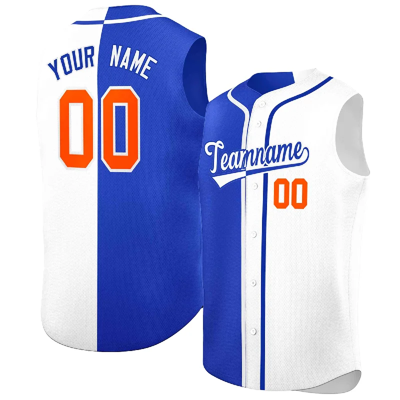 Custom Royal White Split Fashion Design Authentic Sleeveless Baseball Jersey