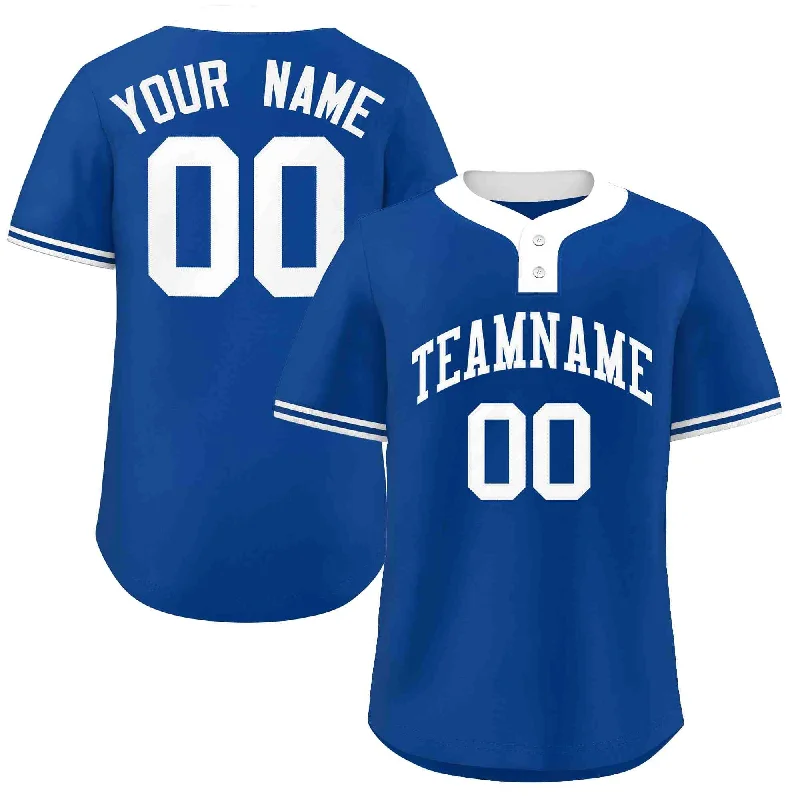 Custom Royal White Classic Style Authentic Two-Button Baseball Jersey