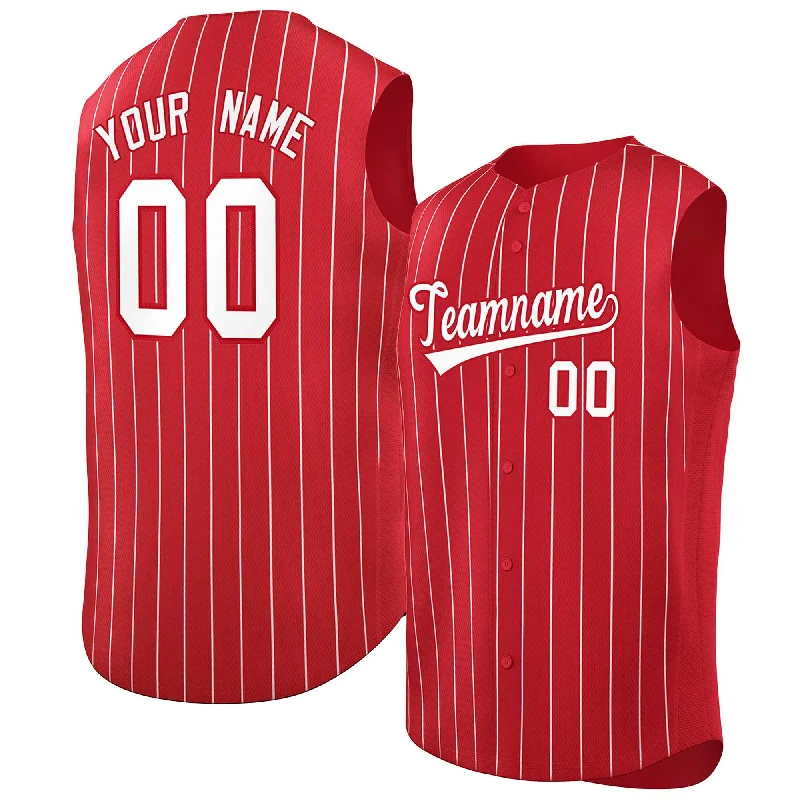 Custom Red White-Red Sleeveless Stripe Fashion Baseball Jersey