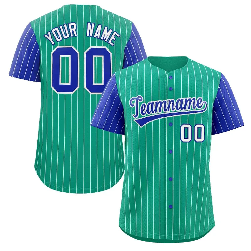 Custom Teal Royal-White Stripe Fashion Raglan Sleeves Authentic Baseball Jersey