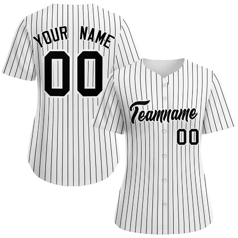 Custom White Black-White Stripe Fashion Baseball Jersey For Women