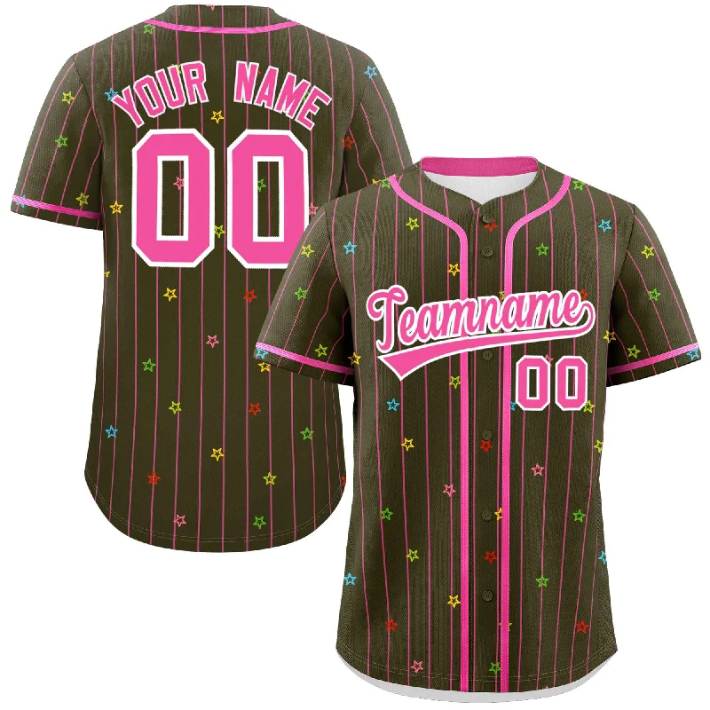 Custom Olive Pink Stripe Fashion Personalized Star Pattern Authentic Baseball Jersey