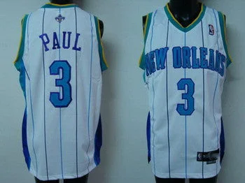 Hornets 3 Chris Paul White Blue Basketball Jerseys