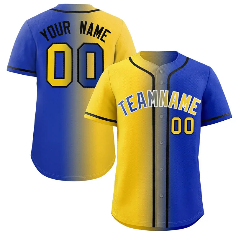 Custom Royal Yellow-White Gradient Fashion Authentic Baseball Jersey