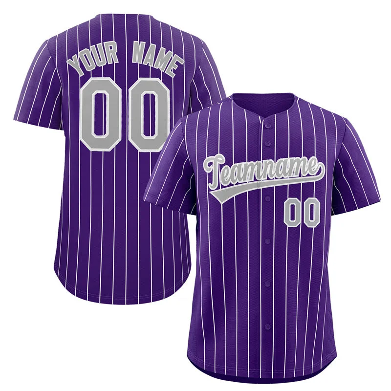 Custom Purple Gray-White Stripe Fashion Authentic Baseball Jersey