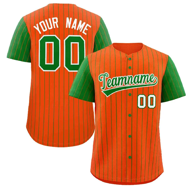 Custom Orange Kelly Green-White Stripe Fashion Raglan Sleeves Authentic Baseball Jersey